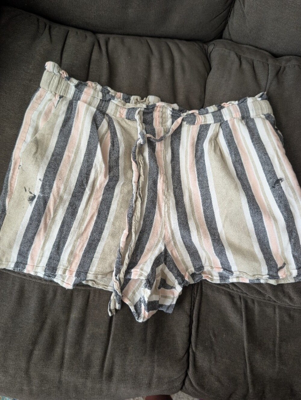 Express Striped Drawstring Linen Shorts in Pink, Black, Cream